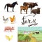 Goose, horse, chicken, cow, pig, vectors