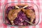 Goose legs baked on red cabbage