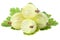 Gooseberries gooseberry berries fruits fruit leaves isolated on