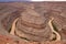 Gooseneck Canyon - Panoramic aerial view on the convolutions of San Juan River meandering through a horseshoe bend