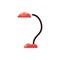 Gooseneck desk lamp with red shade flat cartoon vector illustration isolated.