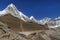 Gorak Shep village, mountains Kala Patthar and Pumo Ri. Everest