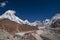 Gorakshep settlement at 5164m panorama shot with Khumbu Glacier - the world`s highest glacier and It is also the largest glacier,