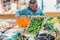 Gordes, Provence-Alpes-Cote d`Azur, France, September 25, 2018: Vegetable counter