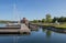 Gore Bay, Ontario, Canada - August 2, 2021: water front park and boardwalk along the lake at Gore Bay on Manitoullin Island