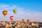 GOREME, CAPPADOCIA, TURKEY - APRIL 16, 2018: Colorful hot air ba