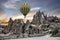 Goreme park in Turkey. Hot air balloon, open air museum, Cappadocia
