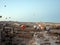 Goreme town. Cappadocia. Turkey. Balloon flight over the rocky valleys of Cappadocia at sunrise.