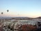 Goreme town. Cappadocia. Turkey. Balloon flight over the rocky valleys of Cappadocia at sunrise.