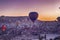 Goreme,Turkey- 17 October, 2019:Hot Air balloons flying tour over Mountains landscape autumn sunrice Cappadocia