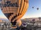 Goreme, Turkey, December 1st, 2021 The hot air baloons flying over Cappadocia