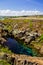 Gorge, bridge and river in the national park. Thingvellir in Iceland