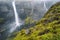 Gorge with Granni waterfall. Waterfall in a narrow gorge in the Thjorsardalur valley in Iceland