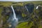 Gorge with Granni waterfall. Waterfall in a narrow gorge in the Thjorsardalur valley in Iceland