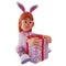 A Gorgeous 3D Bunny Girl Cartoon Illustration sitting while holding a gift