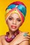 Gorgeous afro american ethnic girl with turban on her head