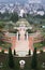 The gorgeous Bahai gardens in Haifa shot from the upper terrace. Landscape and architecture of Israeli city, Haifa, built on the