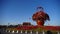 Gorgeous baskets full of flowers in blue sky.Beijing Tiananmen Square sunny.