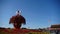 Gorgeous baskets full of flowers in blue sky.Beijing Tiananmen Square sunny.