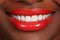 Gorgeous Black Woman with Radiant Smile, Red Lipstick, and Pearly White Teeth Close Up
