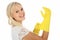 Gorgeous blonde housewife in Yellow Latex Gloves