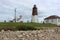 Gorgeous blue skies and cloud cover make great backdrop for historic Point Judith Lighthouse, Rhode Island, 2018