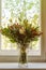 gorgeous bouquet of the various flowers standing next to the window decorating the home interior design