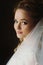 gorgeous bride elegant portrait in the morning soft light. sensual look of woman in wedding getting ready ceremony, boudoir beaut