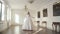 Gorgeous bride stands in pose in centre of room and holds a veil