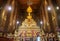 Gorgeous Buddha Image Sitting on the Three-tiered Pedestal with Amazing Mural in Backdrop, Ordination Hall of Wat Pho Temple