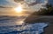 Gorgeous Caribbean beach at sunrise. Costeno beach on the Caribbean coast of Colombia