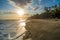 Gorgeous Caribbean beach at sunrise. Costeno beach on the Caribbean coast of Colombia