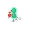 A gorgeous caricature design of green streptococcus pneumoniae with red hearts