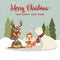 Gorgeous Chritmas card with reindeer, squirrel and polare bear