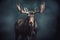 gorgeous colored portrait of a male moose in front of a dark background