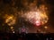 Gorgeous colorful fireworks on Victory Day. Crowd of people watching fireworks. Moscow,