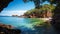 A gorgeous cove with translucent water and a fine sand beach