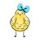 Gorgeous digital illustration of Easter symbol cute Easter chick with nice azure bow isolated on the white background