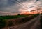 Gorgeous, dramatic evening sky during sunset in the Korean farmland.