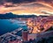 Gorgeous evening cityscape of Calvi port. Fabulous summer sunset on Corsica island, France,