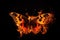 Gorgeous fire burning butterfly with flames on its wings design on dark background. Generative AI