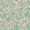 Gorgeous floral seamless pattern with acacia inflorescences and leaves. Tender blooming white flowers on pink background