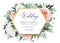 Gorgeous floral vector wedding invite, party invitation, greeting card template. Blush peach, light pink and white garden roses,