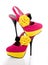 Gorgeous fuchsia shoes with a yellow flower