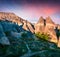 Gorgeous fungous forms of sandstone in the canyon near Cavusin village, Cappadocia, Nevsehir Province in the Central Anatolia