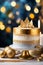 gorgeous golden birthday cake. Selective focus.