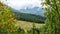 Gorgeous greens in the landscape and with light painted. Mountain panorama in the cloudy day. Beautiful natural panoramic