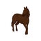 Gorgeous horse with dark brown coat, long flowing mane and tail. Mammal animal with hooves. Flat vector design