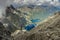 Gorgeous landscape with high peaks, stone cliffs in mountain and view of the Blake lake, or the Morskie Oko lake in a valley.Popul