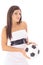 Gorgeous latin woman holding soccer ball